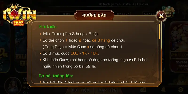 Tìm Kiếm Các Giải Đấu Mini Poker Tại Nhà Cái iwin 3 Luật chơi Mini Poker tại iwin